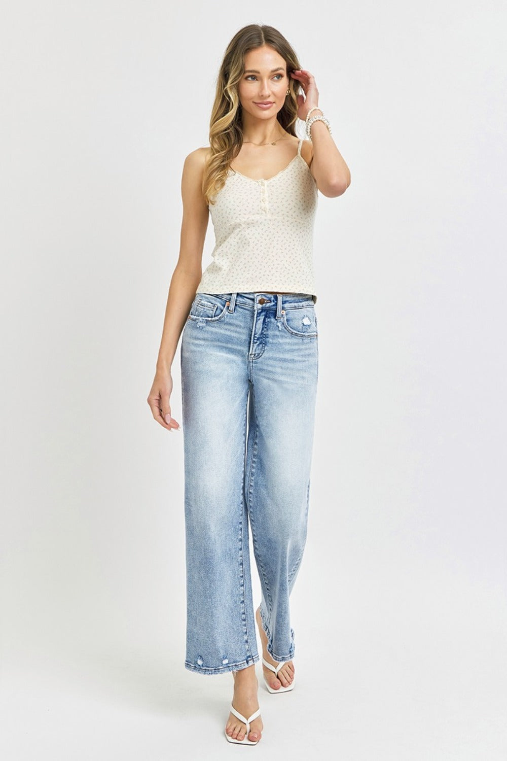 RISEN Katelynn Tummy Control High Rise Crop Wide Leg Jeans