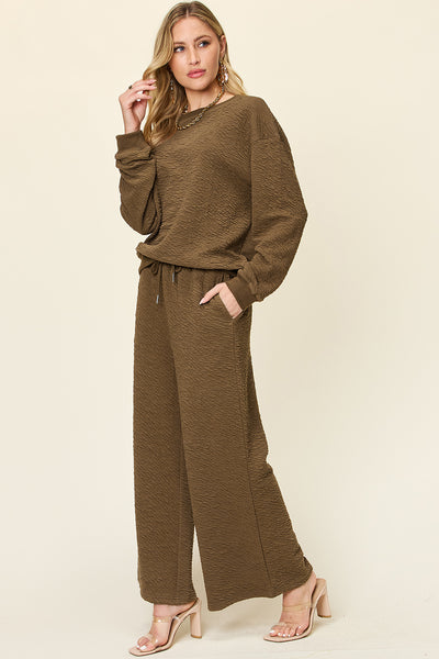 Texture Long Sleeve Top and Pants Set