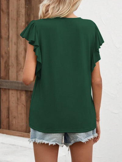 Ruffled Notched Cap Sleeve Tee *6 colors*