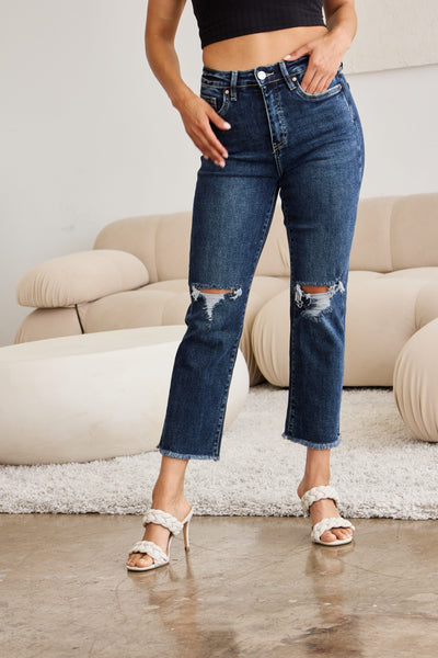 Dylan Tummy Control Distressed Raw Hem Jeans