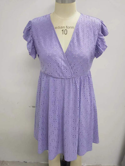 Rebecca Ruffle Sleeve Eyelet Dress in Lavender