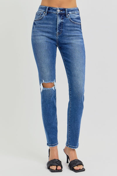 RISEN Kaia High Rise Ankle Skinny Knee Distressed Jeans