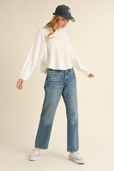 Mable Dolman Sleeve Cropped Sweater - Off White