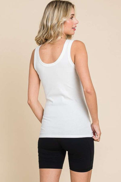 Simple Ribbed Scoop Neck Tank in Soft White
