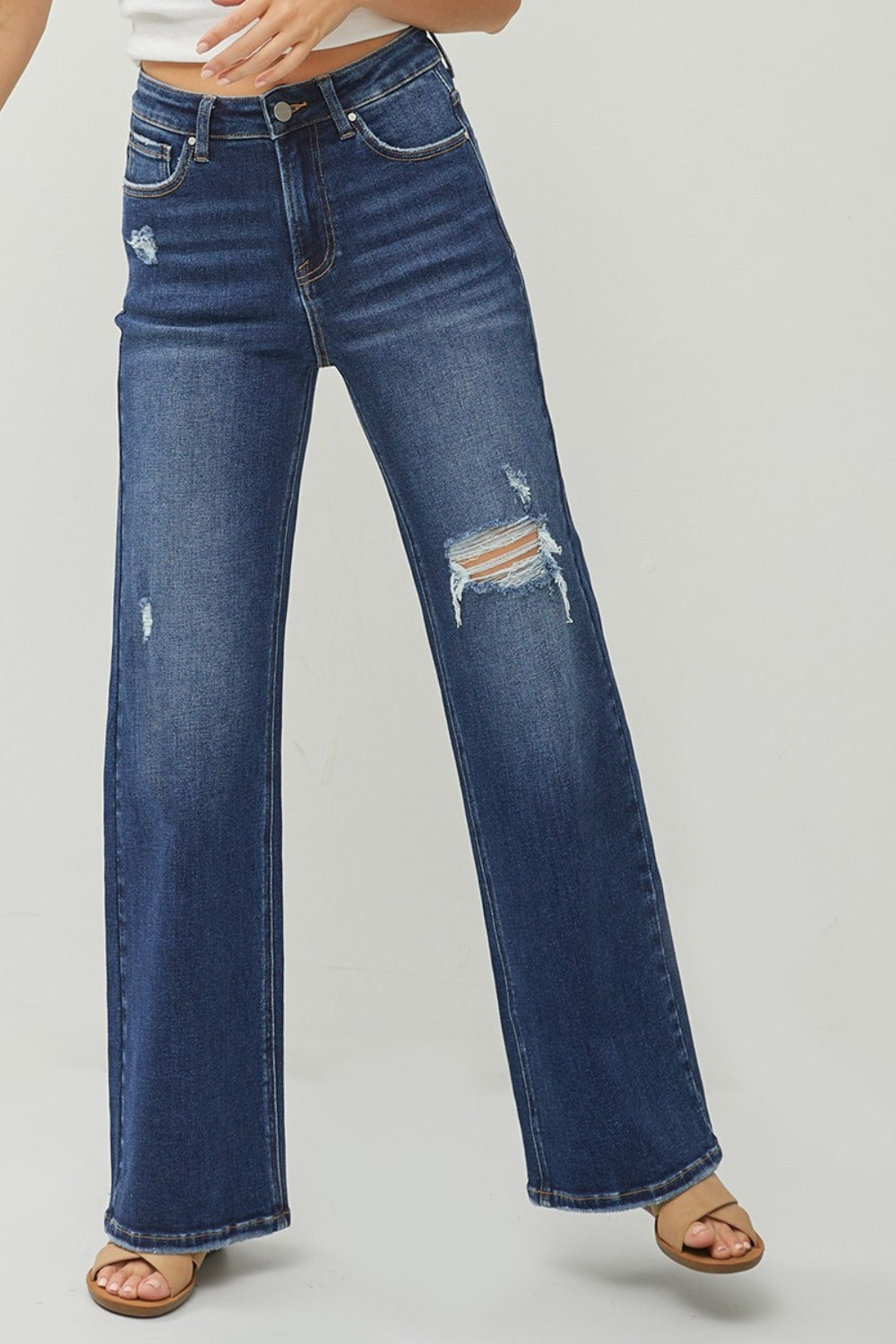 RISEN Penelope High Rise Distressed Wide Leg Jeans