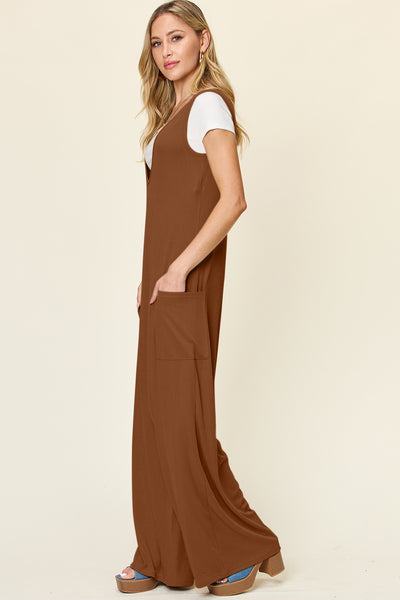 Double Take Sleeveless Wide Leg Jumpsuit with Pockets