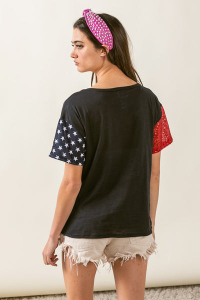 USA Graphic Short Sleeve Distressed T-Shirt in Black