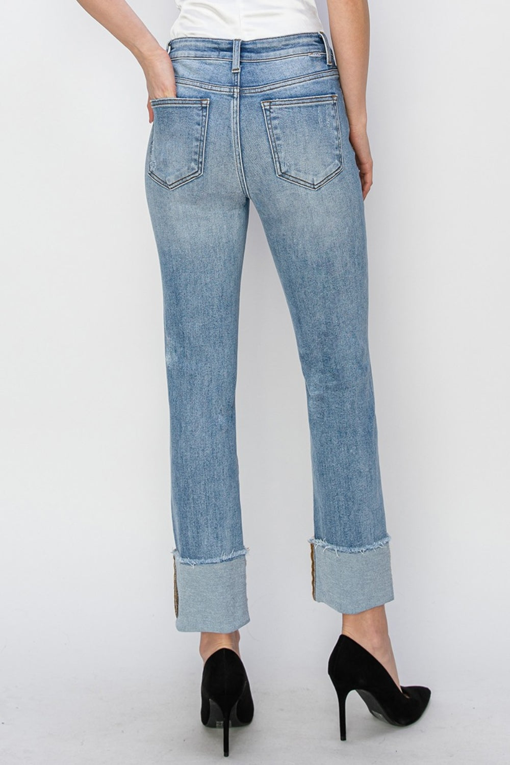 RISEN Anita High Rise Cuffed Slim Straight Jeans