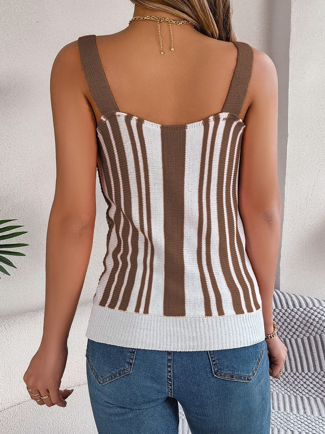 Openwork Striped V-Neck Tank *3 colors*