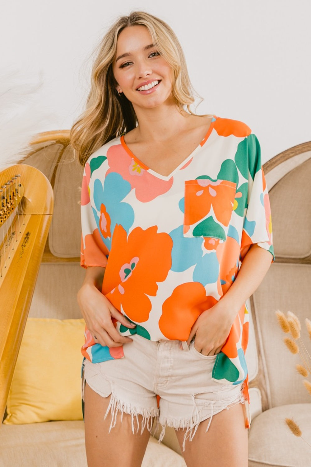 Creamsicle Floral Top