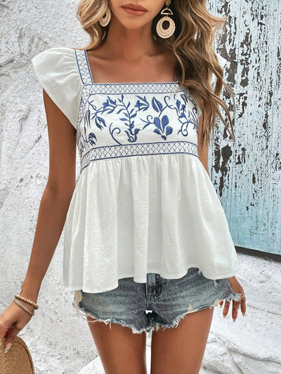 Charlotte Embroidered Cap Sleeve Blouse