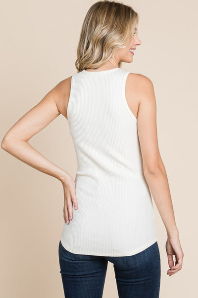 Simple Ribbed Round Neck Tank in Ecru