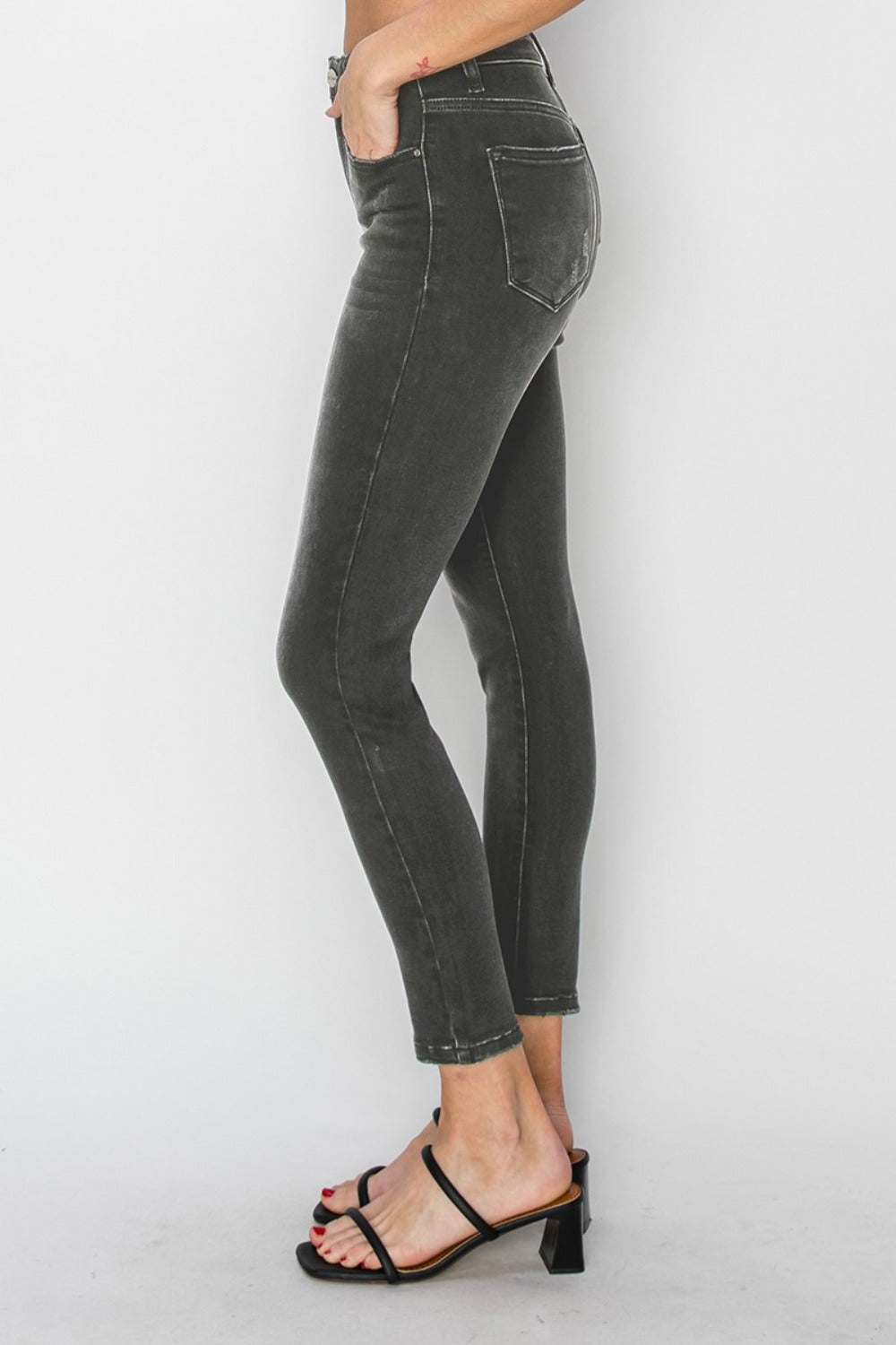 RISEN High Rise Ankle Skinny Jeans - Black