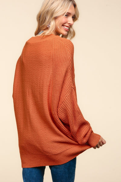 Haptics Side Slit Texture Asymmetric Sweater - Pumpkin