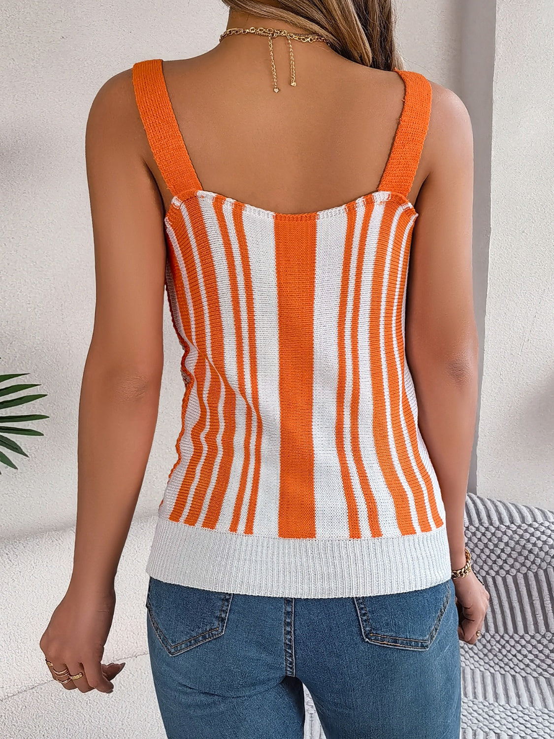 Openwork Striped V-Neck Tank *3 colors*