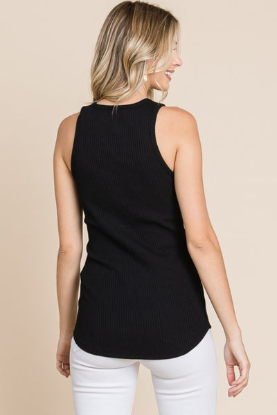 Simple Ribbed Round Neck Tank in Black