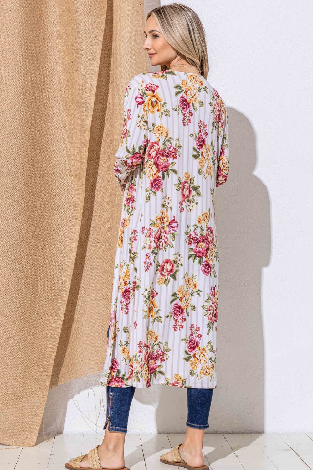 And The Why Open Front Longline Cardigan - Floral