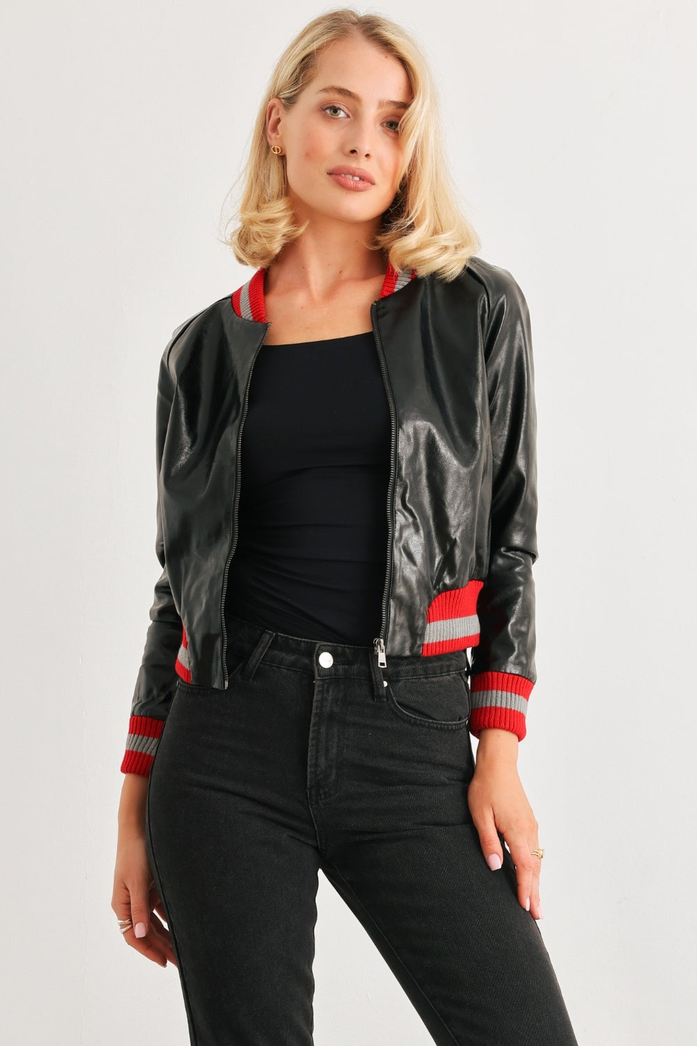 Comme Vegan Leather Baseball Collar Jacket