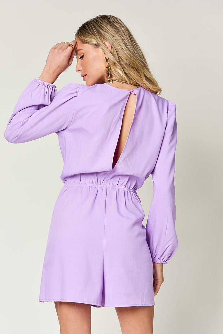 Drawstring Long Sleeve Romper