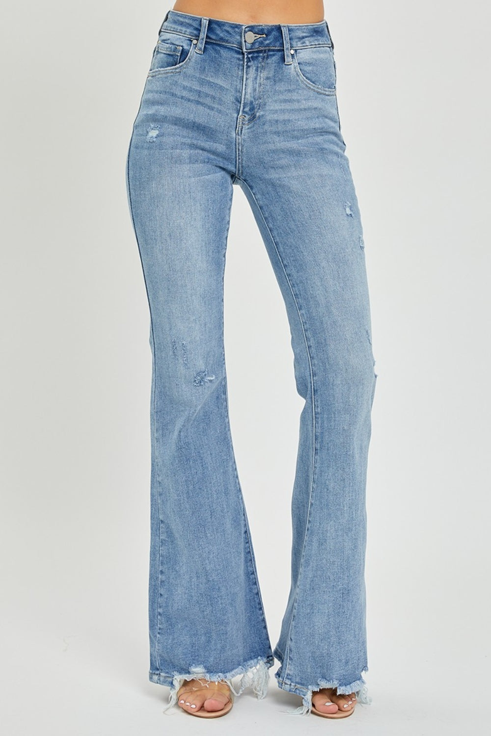 Risen Tanya High Rise Frayed Hem Flare Jeans