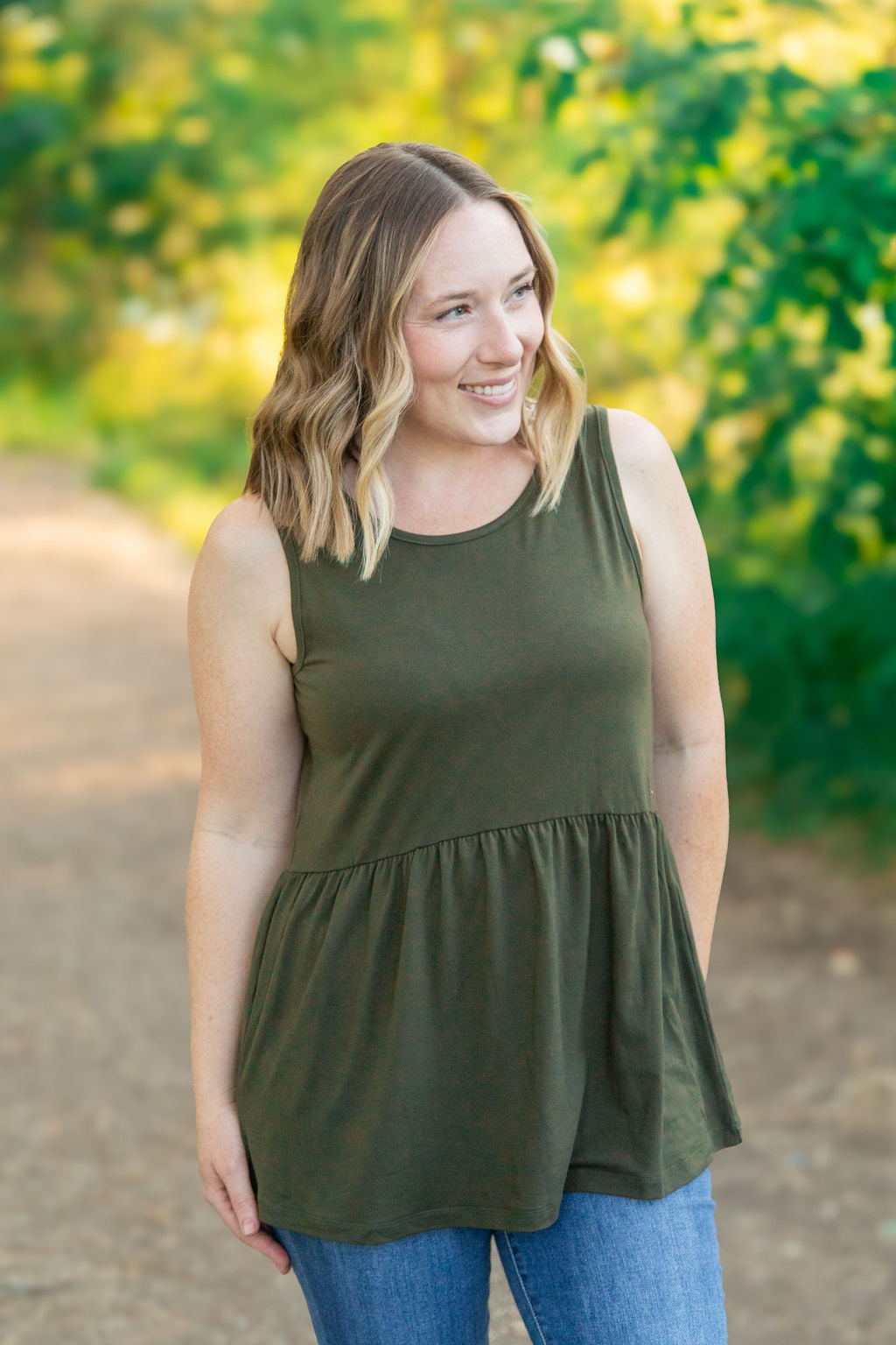 Renee Ruffle Tank - Olive