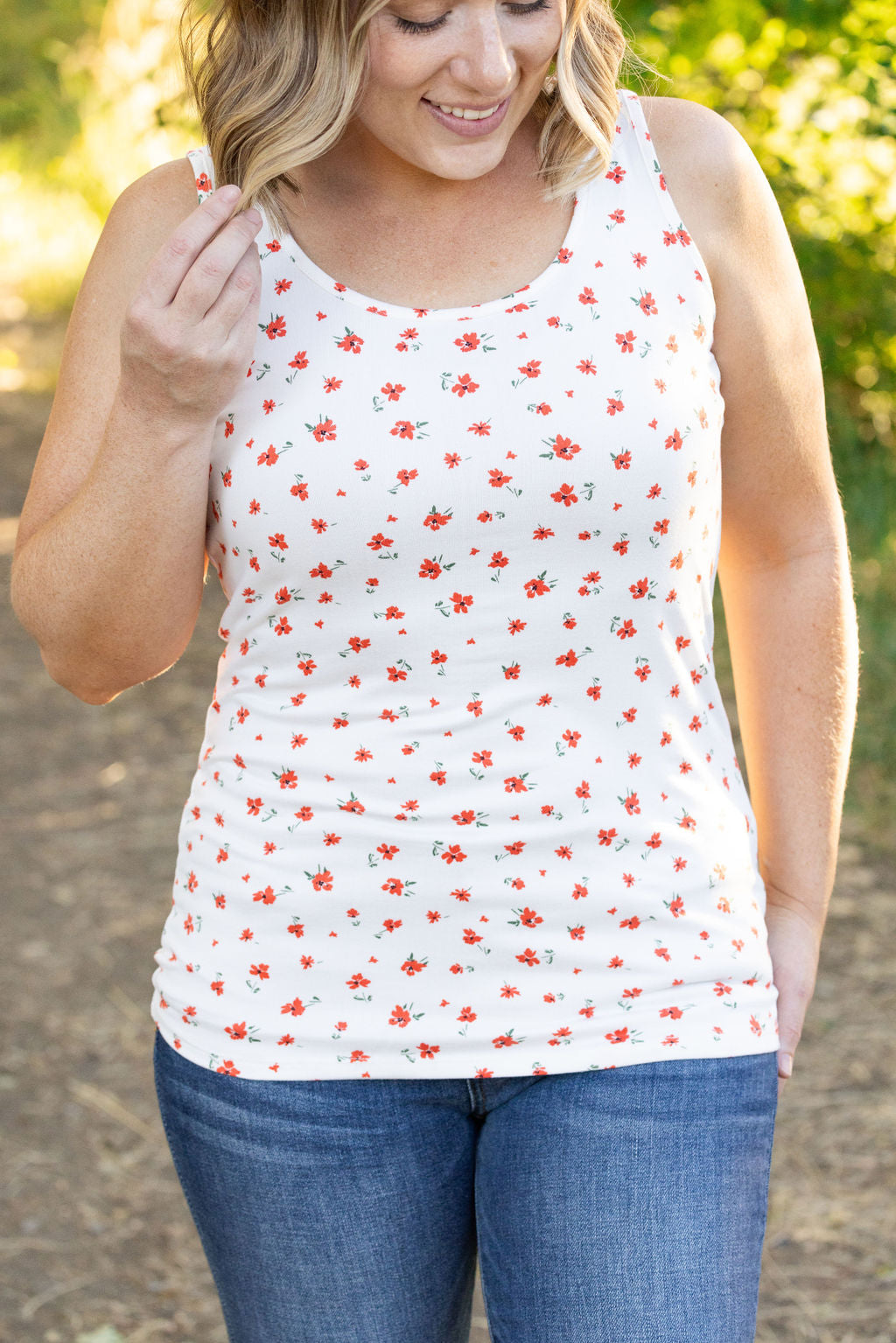 Luxe Crew Tank - Micro Ivory Floral