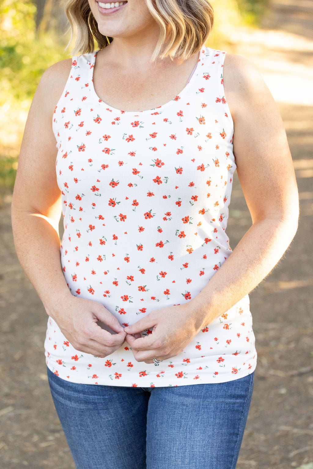 Luxe Crew Tank - Micro Ivory Floral