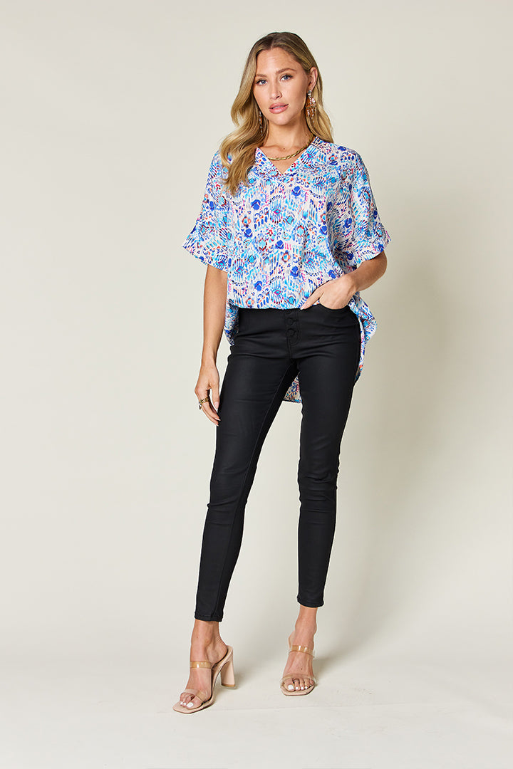 V-Neck Short Sleeve Blouse