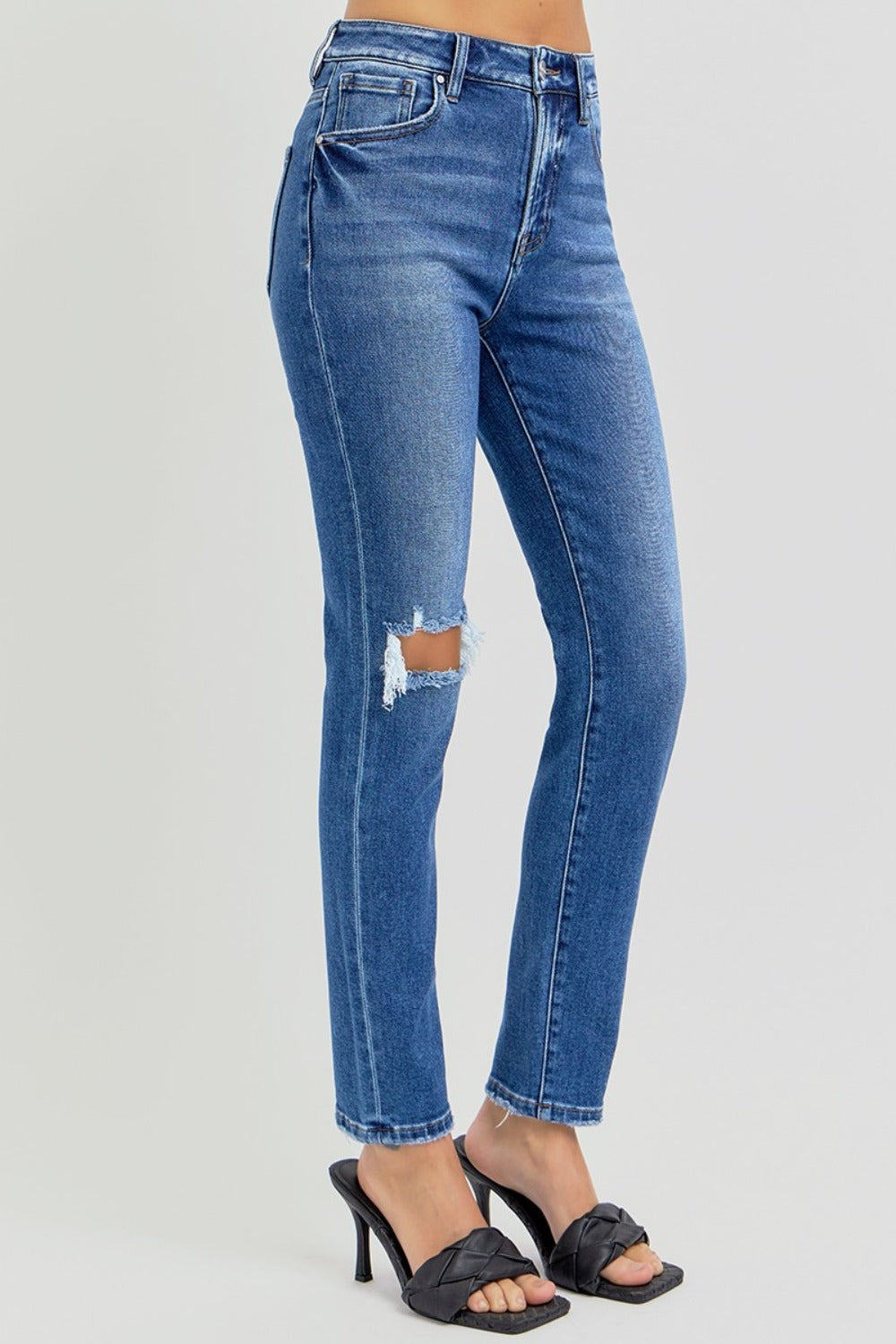 RISEN Kaia High Rise Ankle Skinny Knee Distressed Jeans