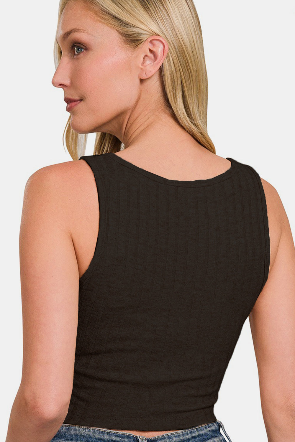 Ribbed Cropped Tank in Black