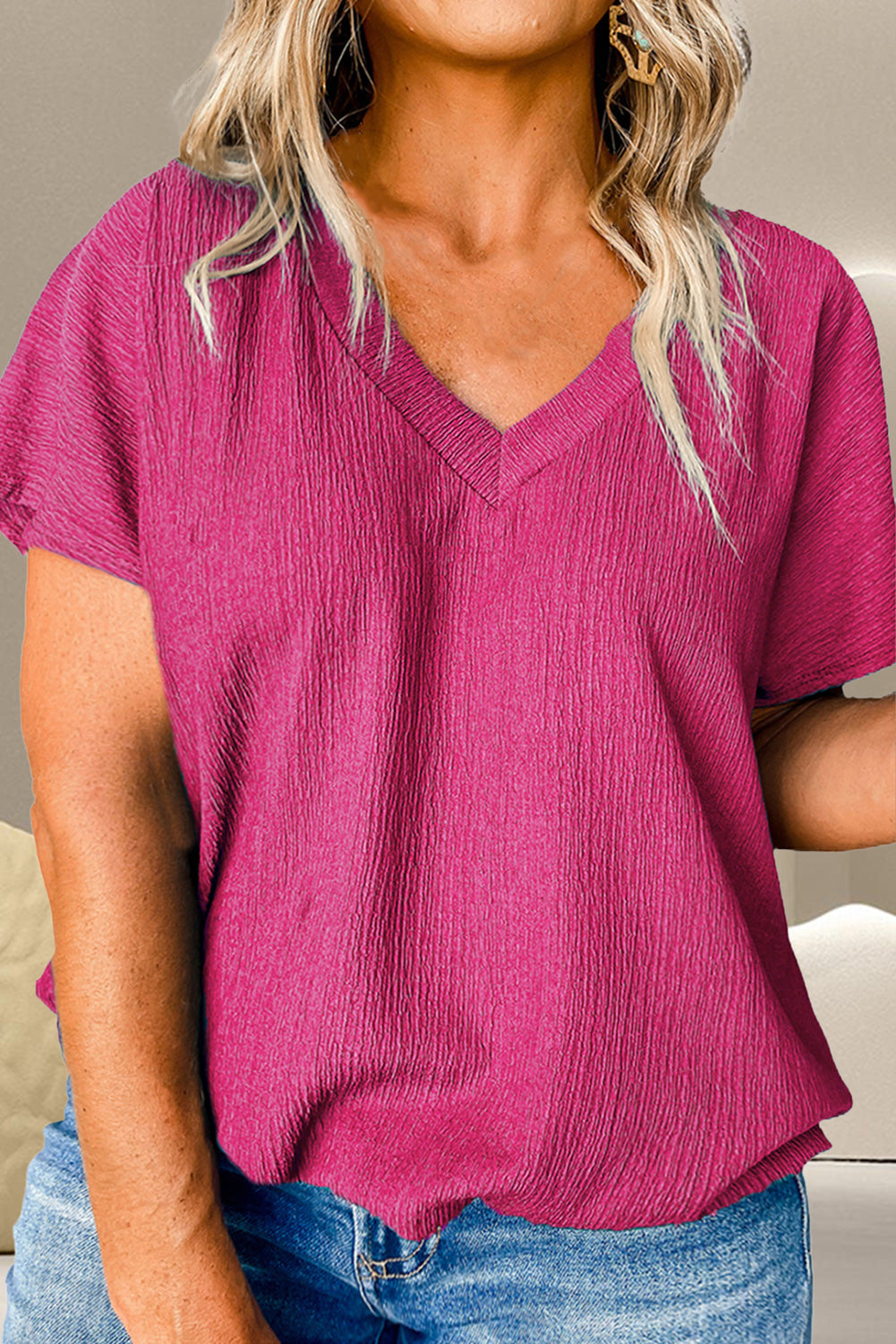 Simple V-Neck Short Sleeve Top - Plus *2 colors*