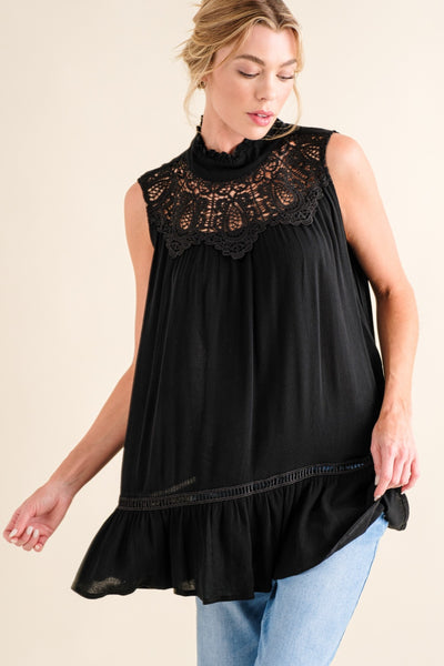 And The Why Mutual Feelings Lace Detail Ruffled Top