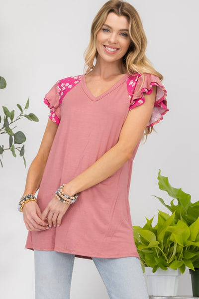 Floral Contrast Short Sleeve Top *3 colors*