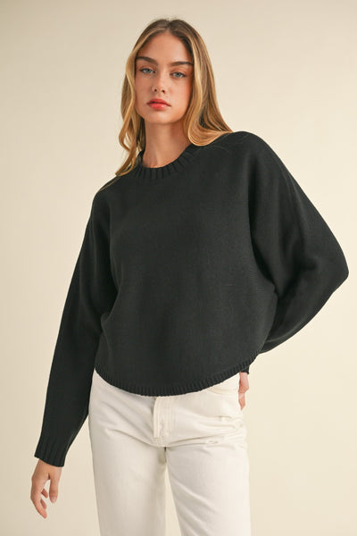 Mable Dolman Sleeve Cropped Sweater - Black