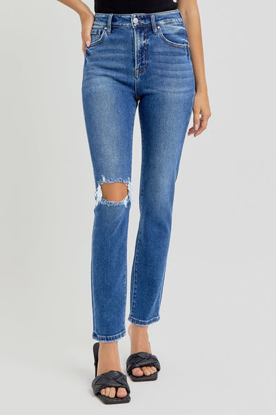 RISEN Kaia High Rise Ankle Skinny Knee Distressed Jeans