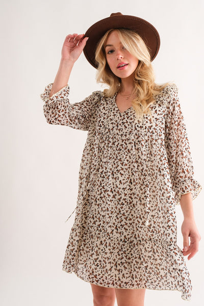 And The Why Leopard Ruffle Hem Mini Dress