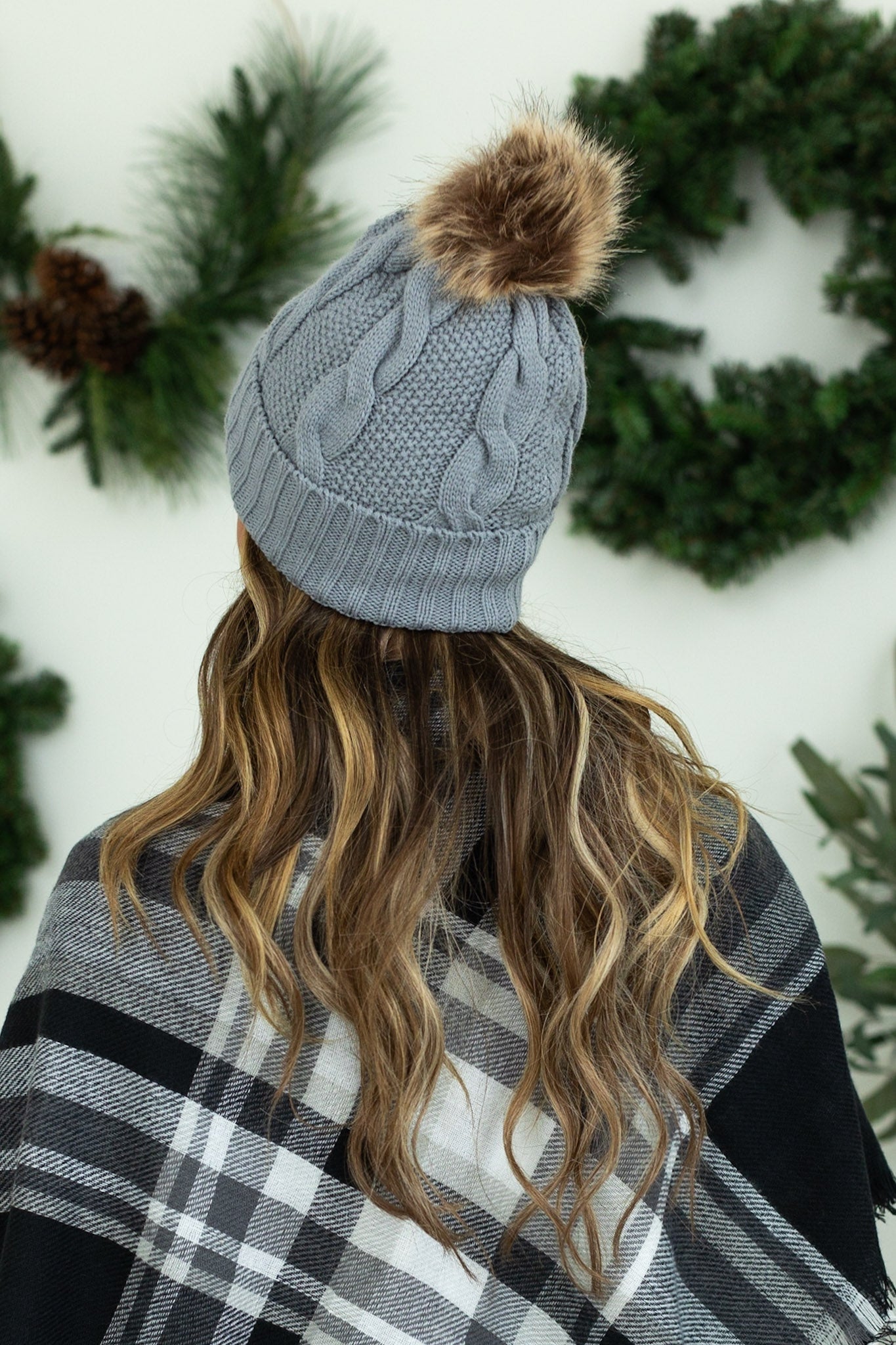 Carly Cable Knit Beanie - Grey