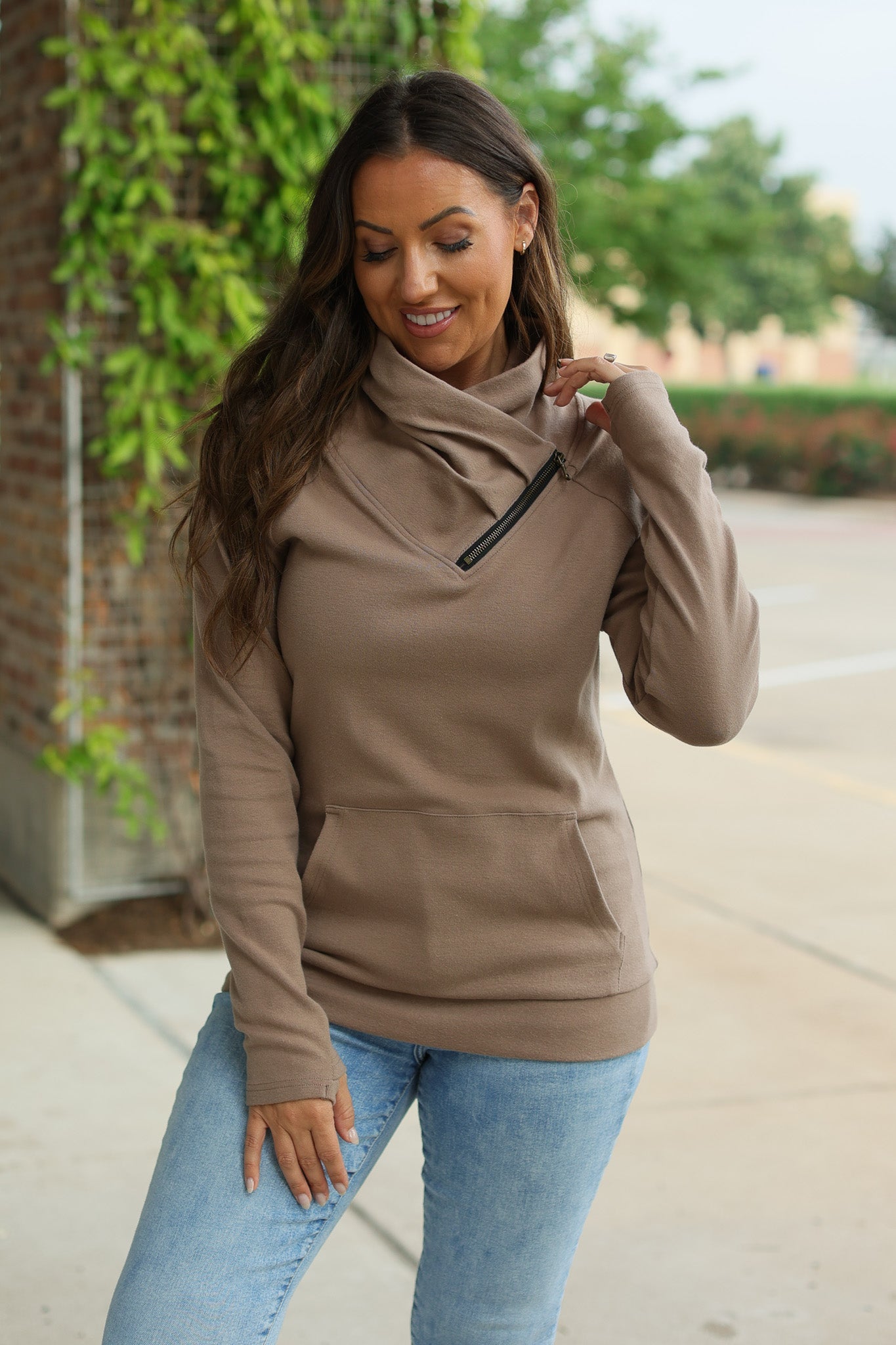 Classic Zoey Zip Cowl Sweatshirt - Mocha