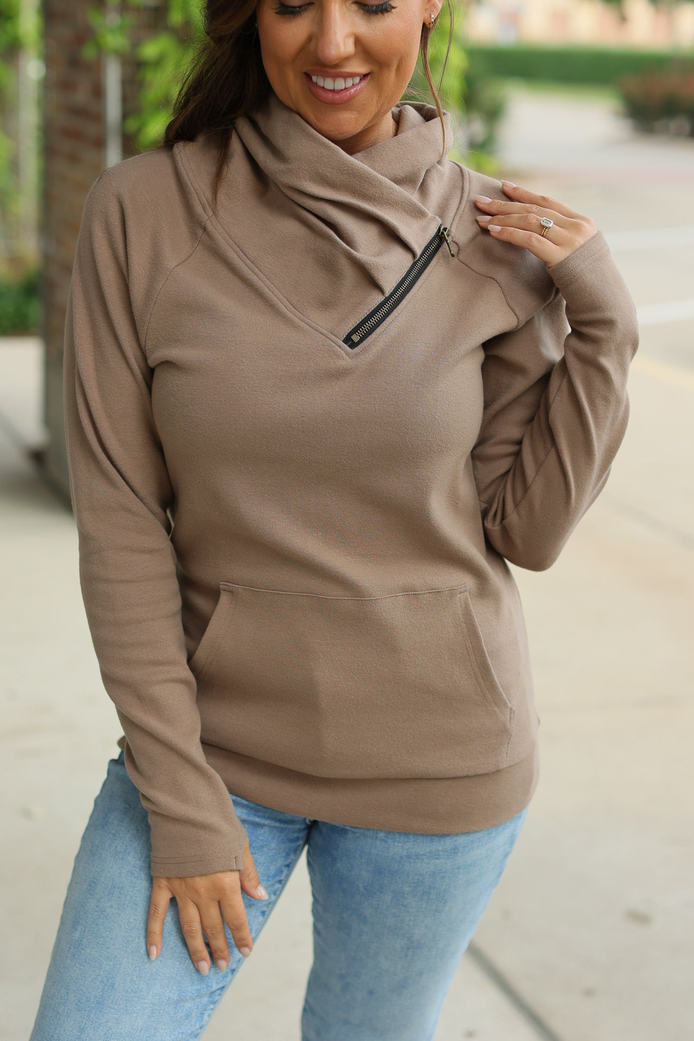 Classic Zoey Zip Cowl Sweatshirt - Mocha