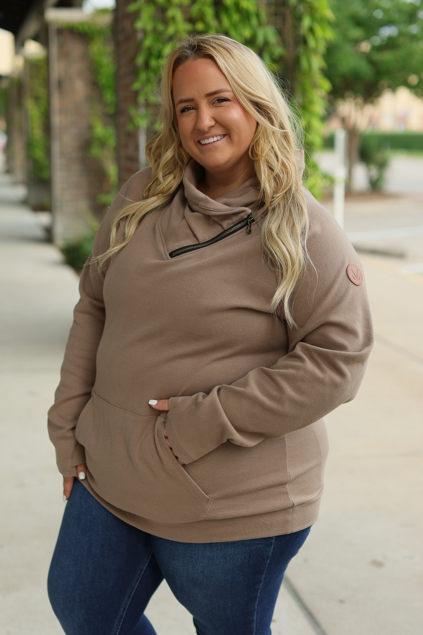 Classic Zoey Zip Cowl Sweatshirt - Mocha