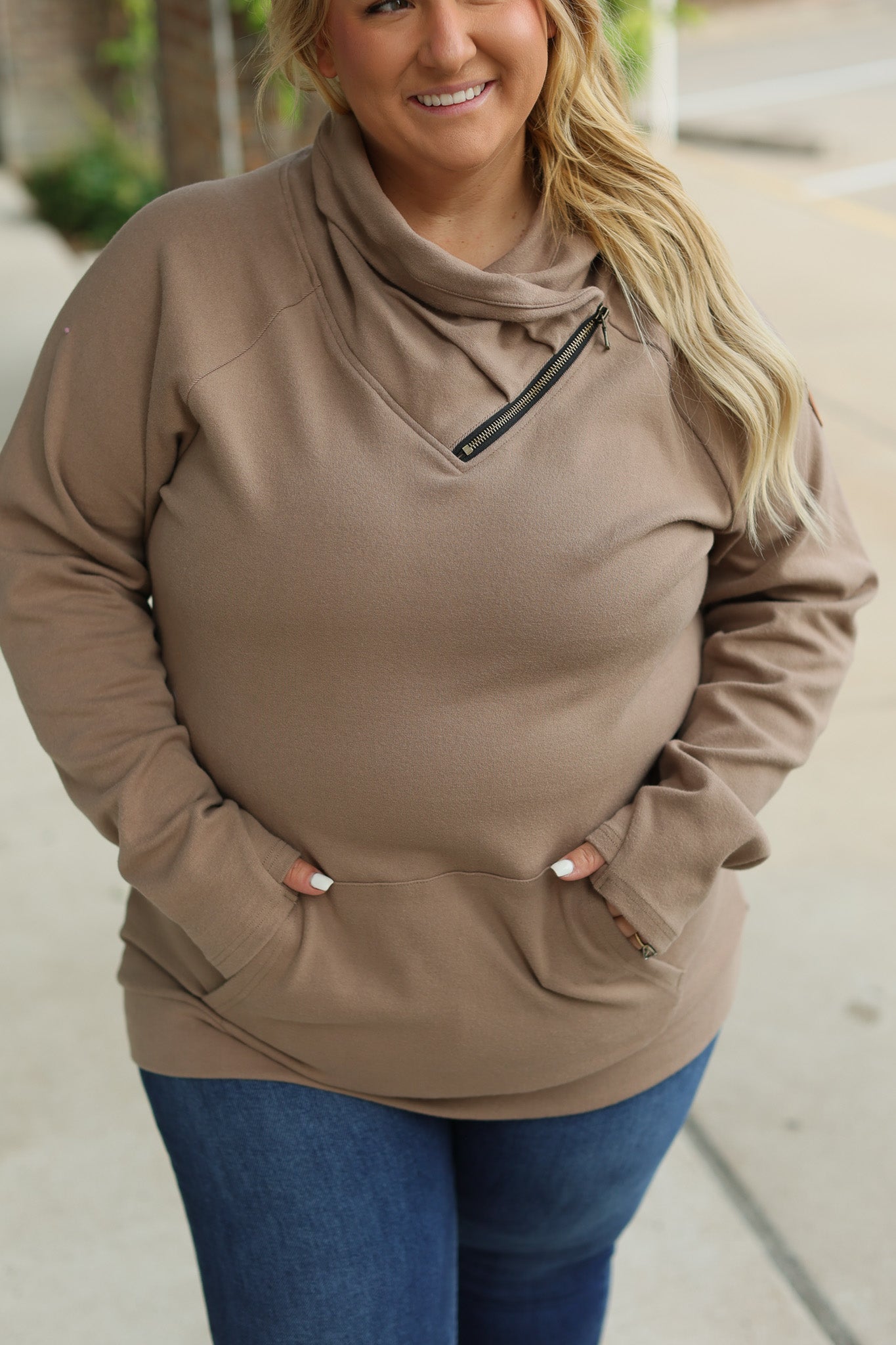 Classic Zoey Zip Cowl Sweatshirt - Mocha