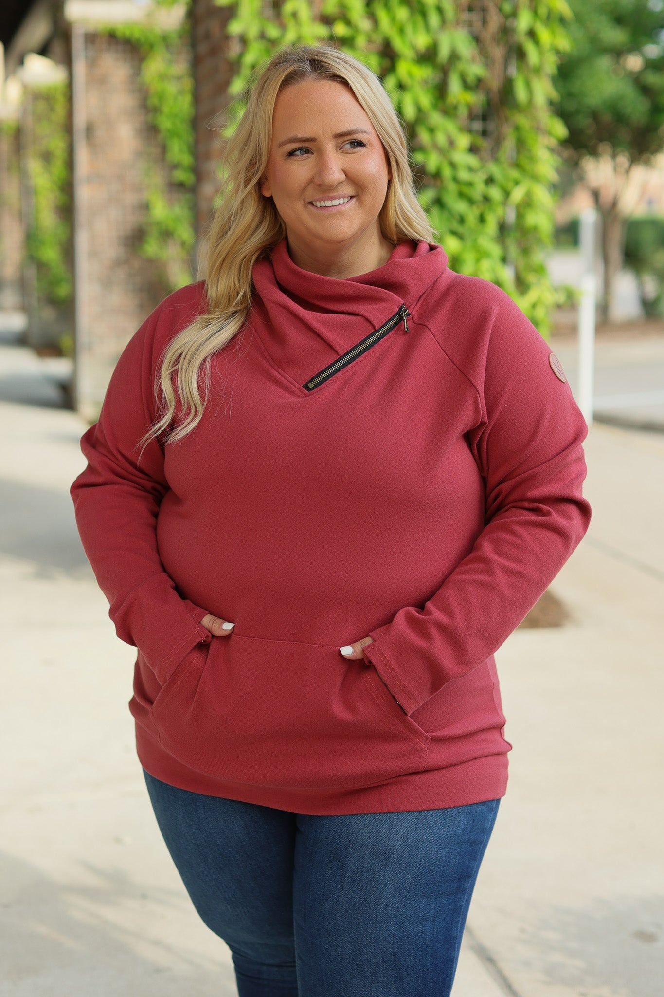 Classic Zoey Zip Cowl Sweatshirt - Brick