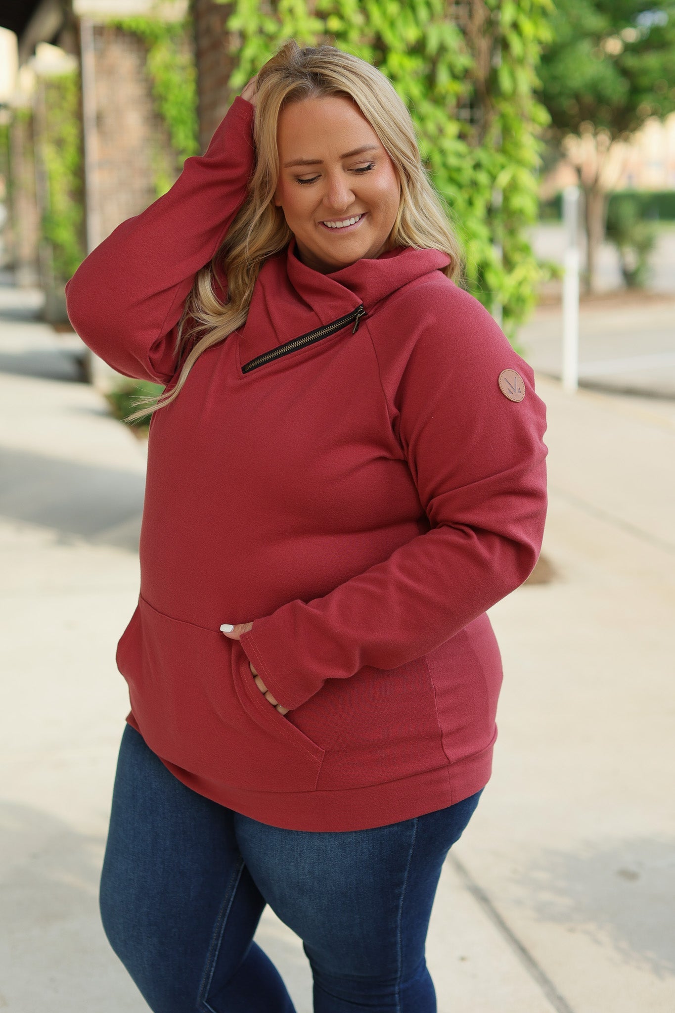 Classic Zoey Zip Cowl Sweatshirt - Brick