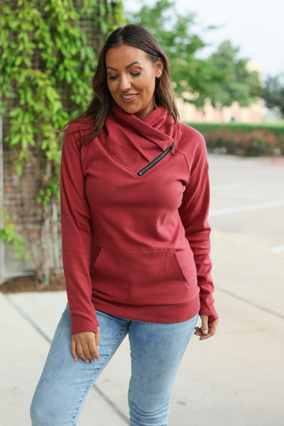 Classic Zoey Zip Cowl Sweatshirt - Brick