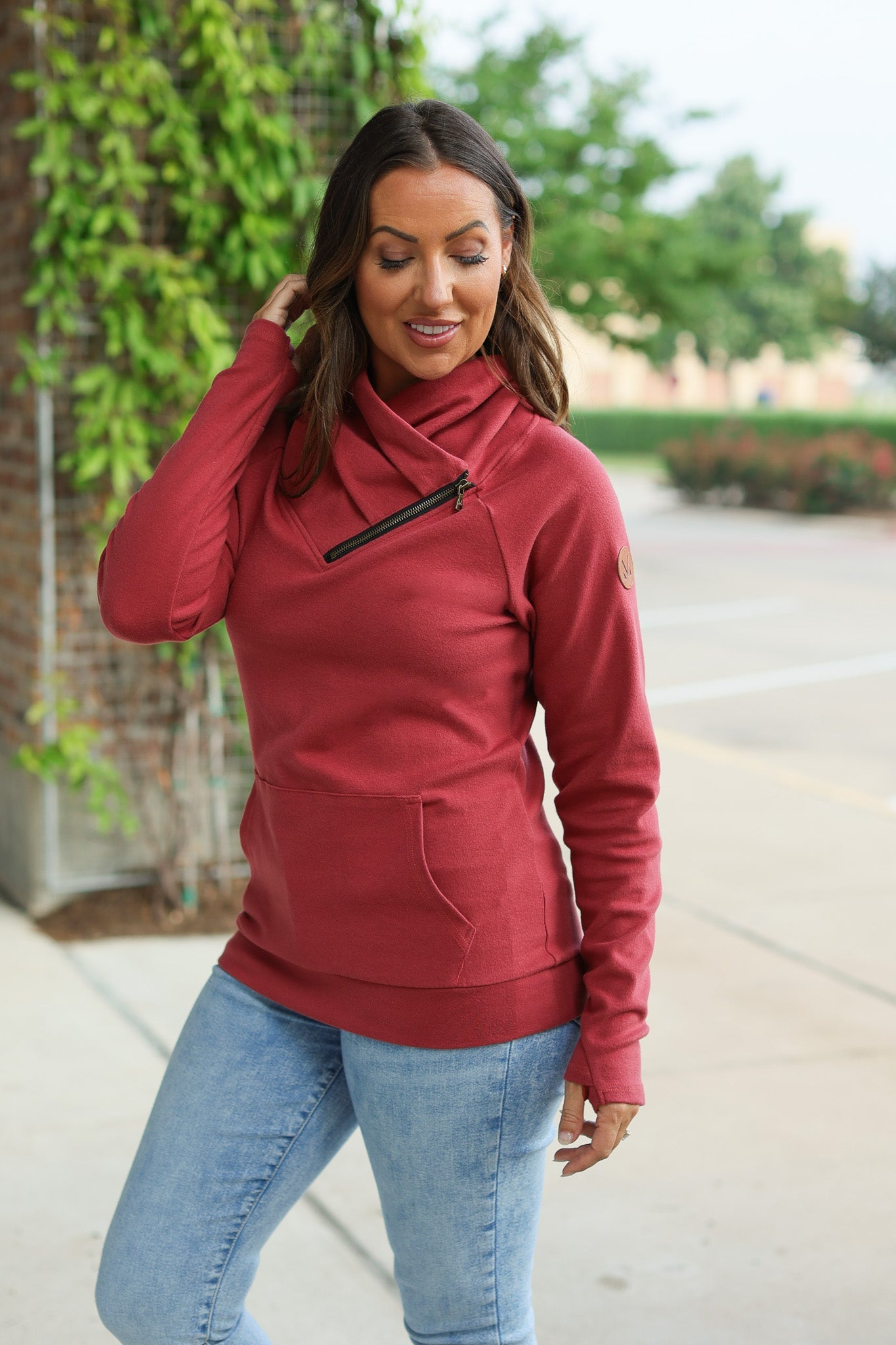 Classic Zoey Zip Cowl Sweatshirt - Brick