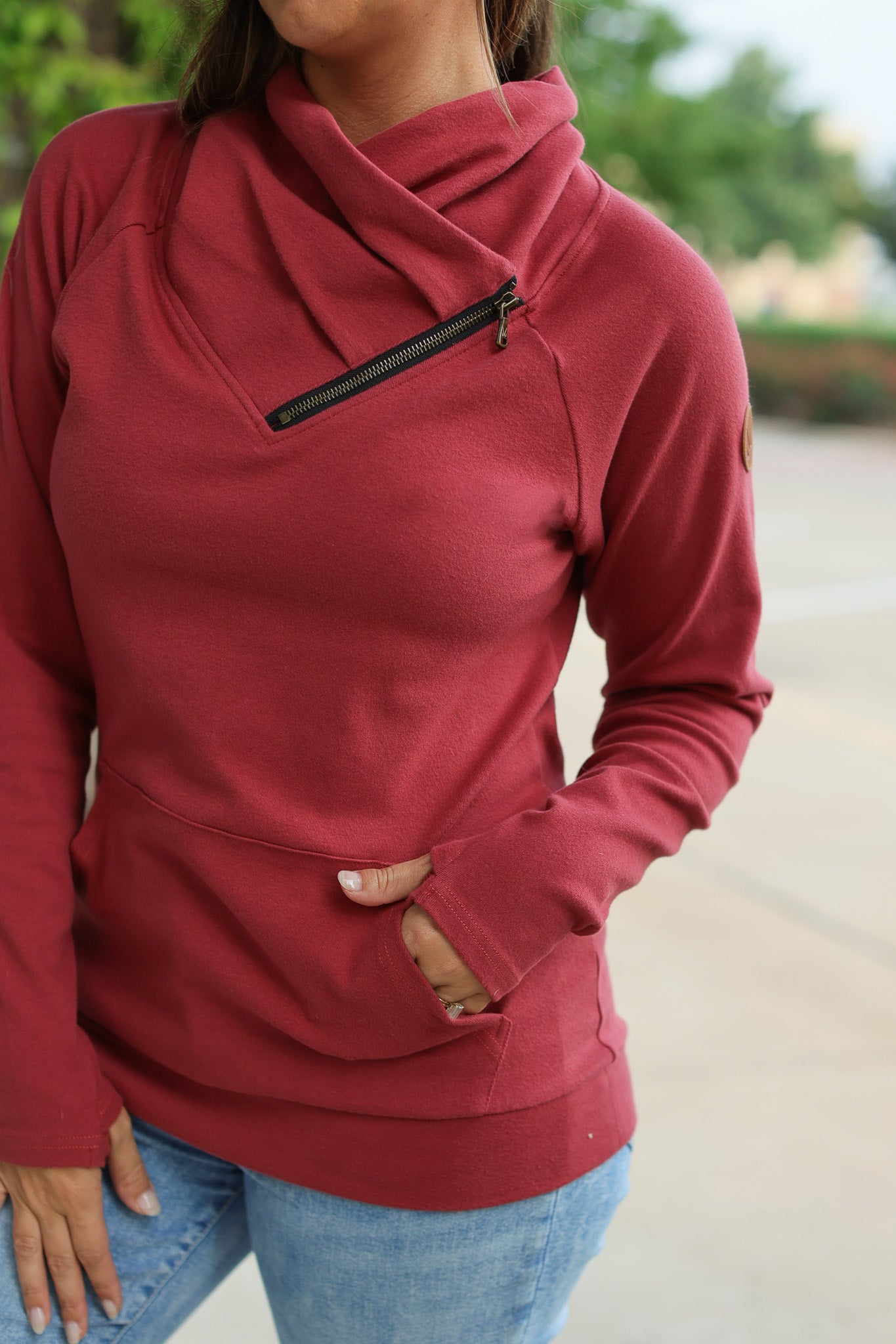 Classic Zoey Zip Cowl Sweatshirt - Brick