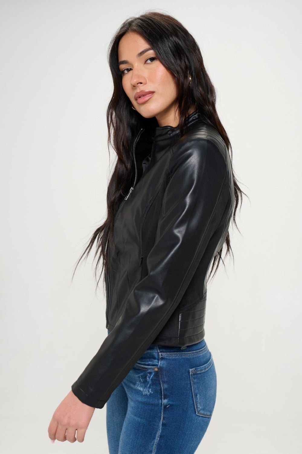 Coalition LA Zip Up Vegan Moto Jacket in Black