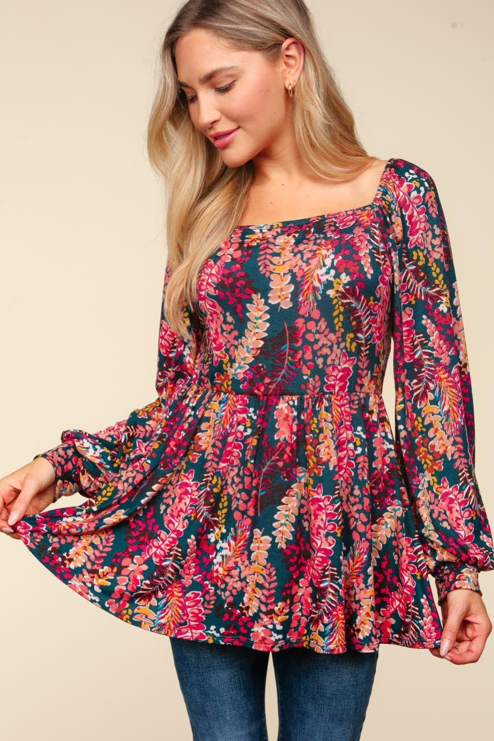 Fall Florals Peplum Blouse in Berry