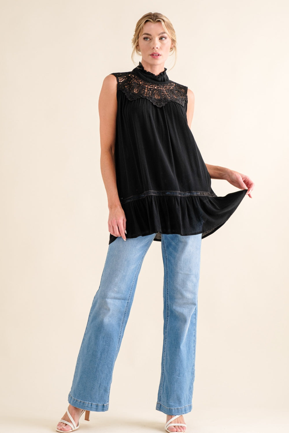 And The Why Mutual Feelings Lace Detail Ruffled Top