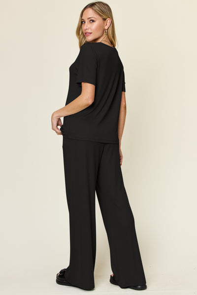 Double Take Top and Wide Leg Pants Set